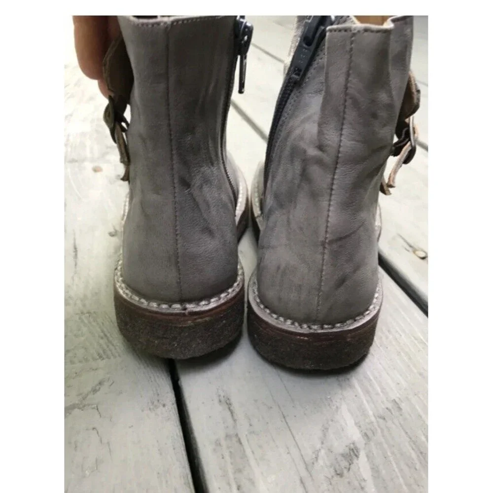 New PePe Grey Leather Buckle Ankle Girls Boots Shoes Eu 31 Us 13 13.5, 32 US 1